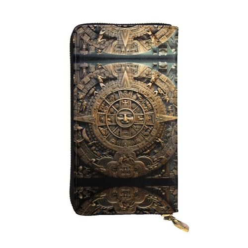 WHJWXC Leder Geldbörse 19,0 x 10,5 cm - Stilvolle und langlebige Geldbörse für Damen mit mehreren Fächern und Reißverschluss-Design Maya-Kalender Ende der Welt Druck, Schwarz, Einheitsgröße, Schwarz , von WHJWXC