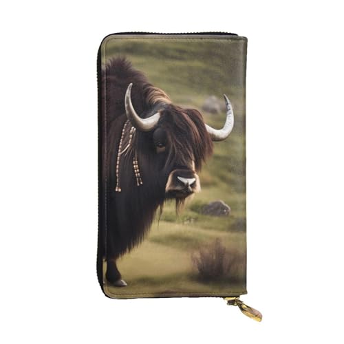 WHJWXC Leder Geldbörse 19,0 x 10,5 cm - Stilvolle und langlebige Geldbörse für Damen mit mehreren Fächern und Reißverschluss-Design Mighty Highland Yak Druck, Schwarz, Einheitsgröße, Schwarz , von WHJWXC