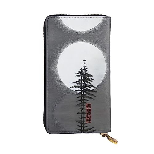 WHJWXC Leder Geldbörse 19,0 x 10,5 cm - Stilvolle und langlebige Geldbörse für Damen mit mehreren Fächern und Reißverschluss-Design Mondkiefer Druck, Schwarz, Einheitsgröße, Schwarz , Einheitsgröße von WHJWXC