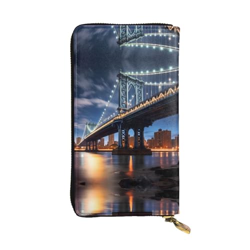 WHJWXC Leder Geldbörse 19,0 x 10,5 cm - Stilvolle und langlebige Geldbörse für Damen mit mehreren Fächern und Reißverschluss-Design New York Manhattan Bridge Night Print, Schwarz, Einheitsgröße, WHJWXC Leder Geldbörse 19,0 x 10,5 cm - Stilvolle und langlebige Geldbörse für Damen mit mehreren Fächern und Reißverschluss-Design New York Manhattan Bridge Night Print, Schwarz, Einheitsgröße, von WHJWXC