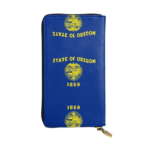 WHJWXC Leder Geldbörse 19,0 x 10,5 cm - Stilvolle und langlebige Geldbörse für Damen mit mehreren Fächern und Reißverschluss-Design Oregon State Flag Muster, Schwarz, Einheitsgröße, Schwarz , von WHJWXC