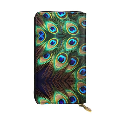 WHJWXC Leder Geldbörse 19,0 x 10,5 cm - Stilvolle und langlebige Geldbörse für Damen mit mehreren Fächern und Reißverschluss-Design Pfauenfedern Muster, Schwarz, Einheitsgröße, Schwarz , Einheitsgröße von WHJWXC