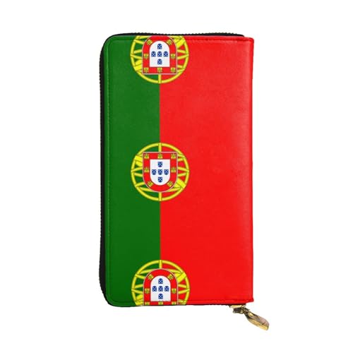 WHJWXC Leder Geldbörse 19,0 x 10,5 cm - Stilvolle und langlebige Geldbörse für Damen mit mehreren Fächern und Reißverschluss-Design Portugiesisches Flaggenmuster, Schwarz, Einheitsgröße, Schwarz , von WHJWXC