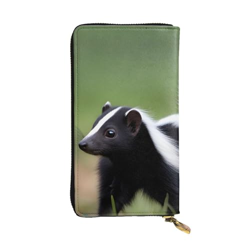 WHJWXC Leder Geldbörse 19,0 x 10,5 cm - Stilvolle und langlebige Geldbörse für Damen mit mehreren Fächern und Reißverschluss-Design Stinkmuster, Schwarz, Einheitsgröße, Schwarz , Einheitsgröße von WHJWXC