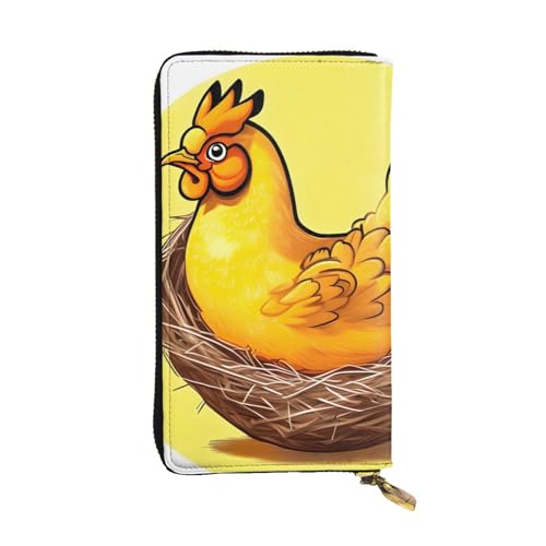 WHJWXC Leder Geldbörse 19,0 x 10,5 cm - Stilvolle und langlebige Geldbörse für Damen mit mehreren Fächern und Reißverschluss-Design Vogelnest goldener Hühneraufdruck, Schwarz, Einheitsgröße, Schwarz , von WHJWXC