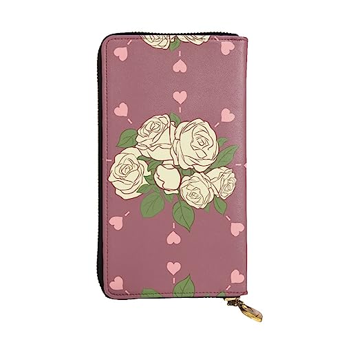 WHJWXC Leder Geldbörse 19,0 x 10,5 cm - Stilvolle und langlebige Geldbörse für Damen mit mehreren Fächern und Reißverschluss-Design Weiß Rose of Love Muster, Schwarz, Einheitsgröße, Schwarz , von WHJWXC
