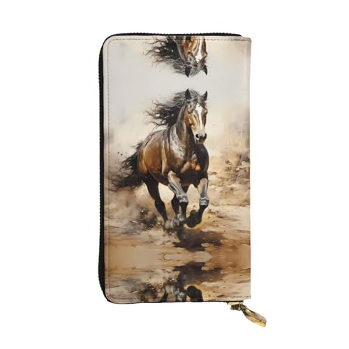 WHJWXC Leder Geldbörse 19,0 x 10,5 cm - Stilvolle und langlebige Geldbörse für Damen mit mehreren Fächern und Reißverschluss-Design Westernpferde-Muster, Schwarz, Einheitsgröße, Schwarz , von WHJWXC