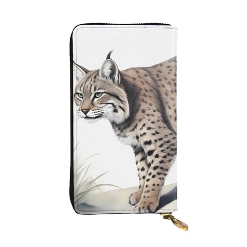 WHJWXC Leder Geldbörse 19,0 x 10,5 cm - Stilvolle und langlebige Geldbörse für Damen mit mehreren Fächern und Reißverschluss-Design Wilder Bobcat Muster, Schwarz, Einheitsgröße, Schwarz , von WHJWXC