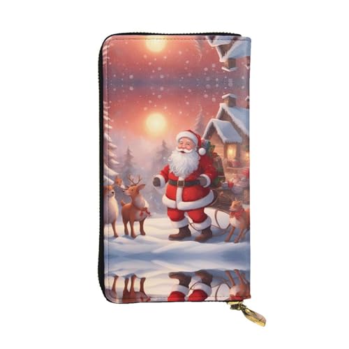 WHJWXC Leder Geldbörse 19,0 x 10,5 cm - Stilvolle und langlebige Geldbörse für Damen mit mehreren Fächern und Reißverschluss-Design Winter Santa Claus Muster, Schwarz, Einheitsgröße, Schwarz , von WHJWXC