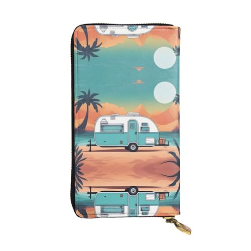 WHJWXC Leder Geldbörse 19,0 x 10,5 cm - Stilvolle und langlebige Geldbörse für Damen mit mehreren Fächern und Reißverschluss-Design You Make Me Happy Camper Trailer Muster, Schwarz, Einheitsgröße, von WHJWXC