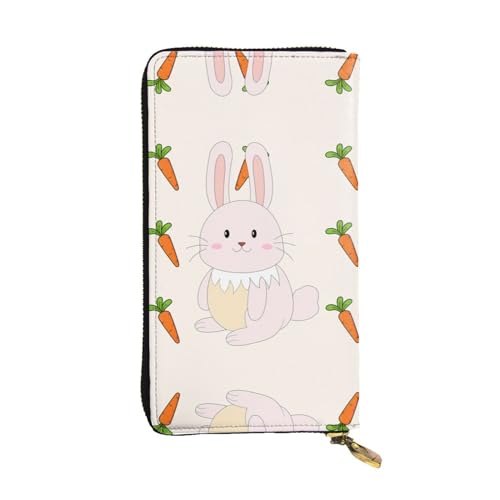 WHJWXC Leder Geldbörse 19,0 x 10,5 cm - Stilvolle und langlebige Geldbörse für Damen mit mehreren Fächern und Reißverschluss-Design lächelndes Kaninchenmuster, Schwarz, Einheitsgröße, Schwarz , von WHJWXC