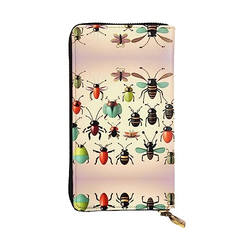WHJWXC Ledergeldbörse 19 x 10,5 cm – stilvolle und langlebige Geldbörse für Damen mit mehreren Fächern und Reißverschluss-Design, Cartoon-Motiv kleine Insekten, Schwarz, Einheitsgröße, Schwarz , von WHJWXC