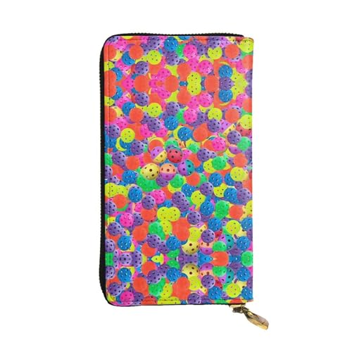 Damen-Clutch, großes Fassungsvermögen, Kreditkarte, Bargeld, Münzen, mehrere Fächer, Reißverschluss, Aufbewahrungstasche, Pickleball-Bälle, buntes Muster, Leder, lange Geldbörse, Schwarz , von WHJYCC