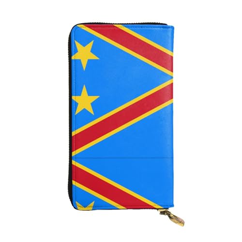 Damen Clutch mit großem Fassungsvermögen, Kreditkarte, Bargeld, Münzen, Multi-Slot, Reißverschluss, Aufbewahrungstasche, Flagge des Kongo, Leder, lange Geldbörse, Schwarz , Einheitsgröße von WHJYCC