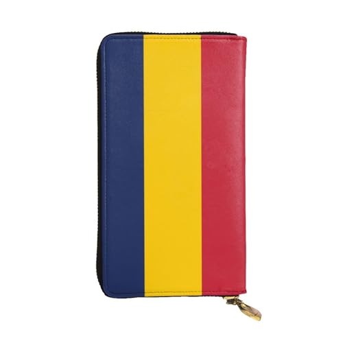Damen Clutch mit großem Fassungsvermögen, Kreditkarte, Bargeld, Münzen, Multi-Slot, Reißverschluss, Aufbewahrungstasche, Flagge von Chad Leder, lange Geldbörse, Schwarz , Einheitsgröße von WHJYCC