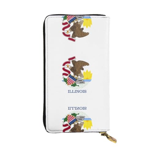 Damen Clutch mit großem Fassungsvermögen, Kreditkarte, Bargeld, Münzen, Multi-Slot, Reißverschluss, Aufbewahrungstasche, Illinois Staatsflagge, Leder, lange Geldbörse, Schwarz , Einheitsgröße von WHJYCC