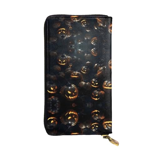 Damen Clutch mit großem Fassungsvermögen, Kreditkarte, Bargeld, Münzen, Multi-Slot, Reißverschluss, Aufbewahrungstasche, Pumpkin Monster, Leder, lange Geldbörse, Schwarz , Einheitsgröße von WHJYCC