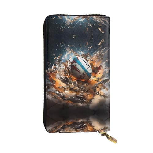 Damen Clutch mit großem Fassungsvermögen, Kreditkarte, Bargeld, Münzen, Multi-Slot, Reißverschluss, Aufbewahrungstasche, Rugby auf Feuer, Leder, lange Geldbörse, Schwarz , Einheitsgröße von WHJYCC