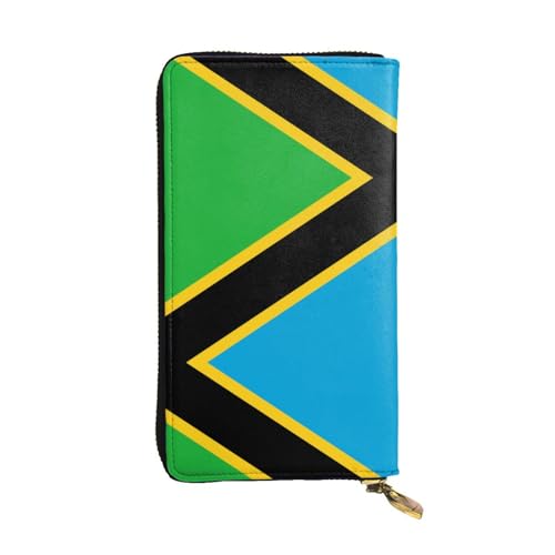 Damen Clutch mit großem Fassungsvermögen, Kreditkarte, Bargeld, Münzen, Multi-Slot, Reißverschluss, Aufbewahrungstasche, Tansania-Flagge, Leder, lange Geldbörse, Schwarz , Einheitsgröße von WHJYCC