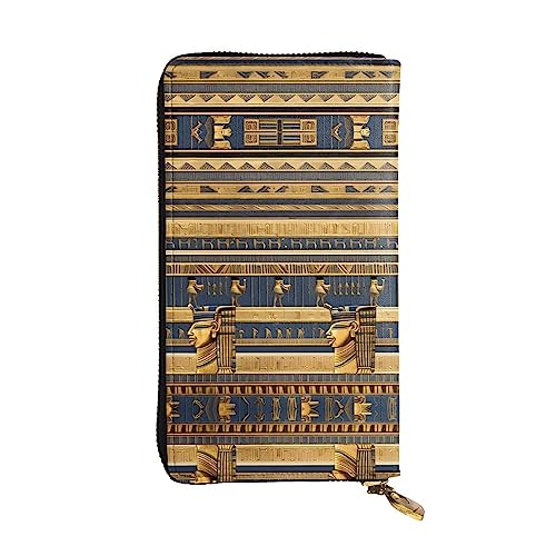 Damen Clutch mit großem Fassungsvermögen, Kreditkarte, Bargeld, Münzen, Multi-Slot, Reißverschluss, Aufbewahrungstasche, ägyptische Pharaonische Fresken, Leder, lange Geldbörse, Schwarz , von WHJYCC