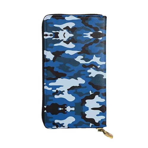 Damen Clutch mit großem Fassungsvermögen, Kreditkarte, Bargeld, Münzen, Multi-Slot, Reißverschluss, Aufbewahrungstasche, blaues Camouflage-Leder, lange Geldbörse, Schwarz , Einheitsgröße von WHJYCC