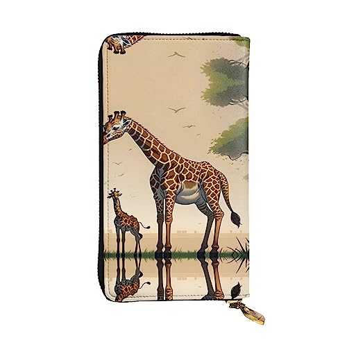 Damen Clutch mit großem Fassungsvermögen, Kreditkarte, Bargeld, Münzen, Multi-Slot, Reißverschluss, Aufbewahrungstasche, eine entspannte Giraffe Leder lange Geldbörse, Schwarz , Einheitsgröße von WHJYCC