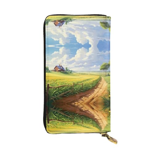 Damen Clutch mit großem Fassungsvermögen, Kreditkarte, Bargeld, Münzen, Multi-Slot, Reißverschluss, Aufbewahrungstasche, ländliche Trail, Leder, lange Geldbörse, Schwarz , Einheitsgröße von WHJYCC