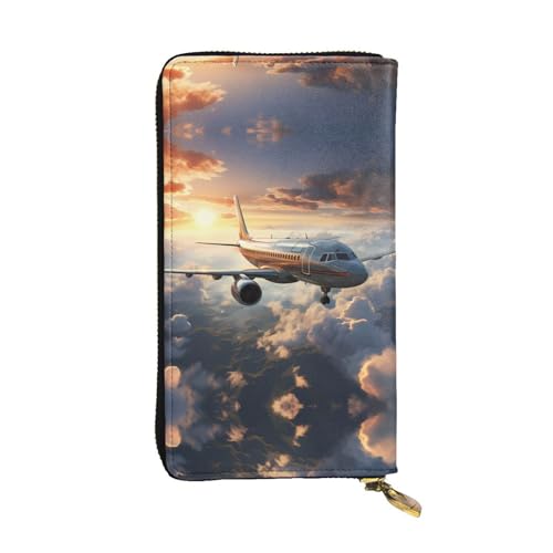 Damen Clutch mit großem Fassungsvermögen, Kreditkarte, Bargeld, Münzen, Multi-Slot-Geldbörse, Reißverschluss-Aufbewahrungstasche, Flugzeuge sind fliegende Leder lange Geldbörse, Schwarz , von WHJYCC