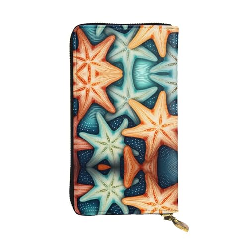 Damen Clutch mit großem Fassungsvermögen, Kreditkarte, Bargeld, Münzen, Multi-Slot-Geldbörse, Reißverschluss-Aufbewahrungstasche, Seestern-Leder, lange Geldbörse, Schwarz , Einheitsgröße von WHJYCC