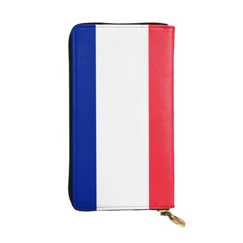 Damen Clutch mit großem Fassungsvermögen, Kreditkarte, Bargeld, Münzen, mehrere Fächer, Reißverschluss, Aufbewahrungstasche, französische Flagge, Leder, lange Geldbörse, Schwarz , Einheitsgröße von WHJYCC