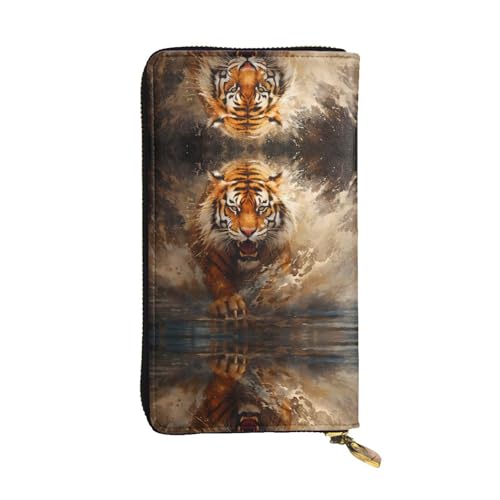 Damen Große Kapazität Clutch Kreditkarte Bargeld Münze Multi-Slot Geldbörse Reißverschluss Aufbewahrungstasche Majestic Tiger Leder Lange Geldbörse, Schwarz , Einheitsgröße von WHJYCC