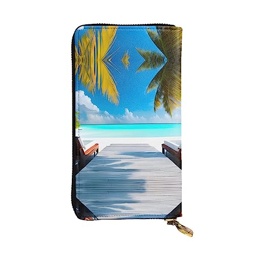 Damen Große Kapazität Clutch Kreditkarte Bargeld Münze Multi-Slot Geldbörse Reißverschluss Aufbewahrungstasche Malediven Urlaub Leder Lange Geldbörse, Schwarz , Einheitsgröße von WHJYCC