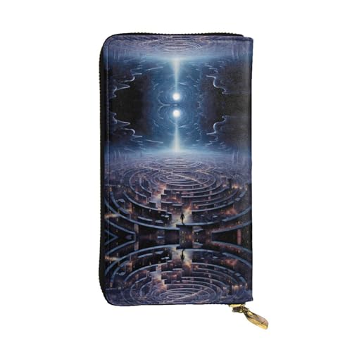 Damen Große Kapazität Clutch Kreditkarte Bargeld Münze Multi-Slot Geldbörse Reißverschluss Aufbewahrungstasche Nebula Maze Leder Lange Geldbörse, Schwarz , Einheitsgröße von WHJYCC