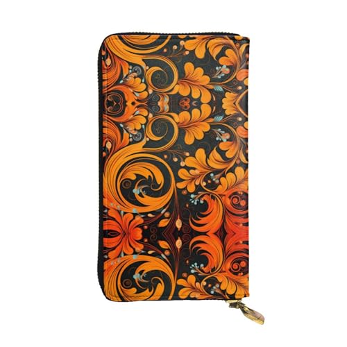 Damen Große Kapazität Clutch Kreditkarte Bargeld Münze Multi-Slot Geldbörse Reißverschluss Aufbewahrungstasche Orange Arabesque Leder Lange Geldbörse, Schwarz , Einheitsgröße von WHJYCC