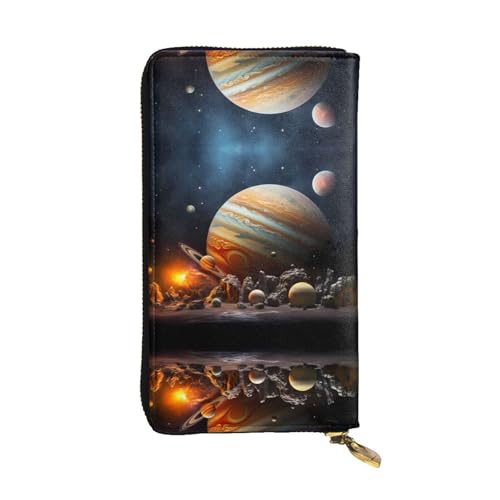 Damen Große Kapazität Clutch Kreditkarte Bargeld Münze Multi-Slot Geldbörse Reißverschluss Aufbewahrungstasche Planeten im Sonnensystem Leder Lange Geldbörse, Schwarz , Einheitsgröße von WHJYCC
