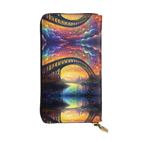 Damen Große Kapazität Clutch Kreditkarte Bargeld Münze Multi-Slot Geldbörse Reißverschluss Aufbewahrungstasche Rainbow Bridge Leder Lange Geldbörse, Schwarz , Einheitsgröße von WHJYCC