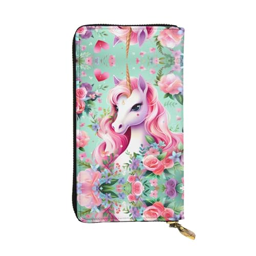 Damen Große Kapazität Clutch Kreditkarte Bargeld Münze Multi-Slot Geldbörse Reißverschluss Aufbewahrungstasche Rosa Einhorn Leder Lange Geldbörse, Schwarz , Einheitsgröße von WHJYCC