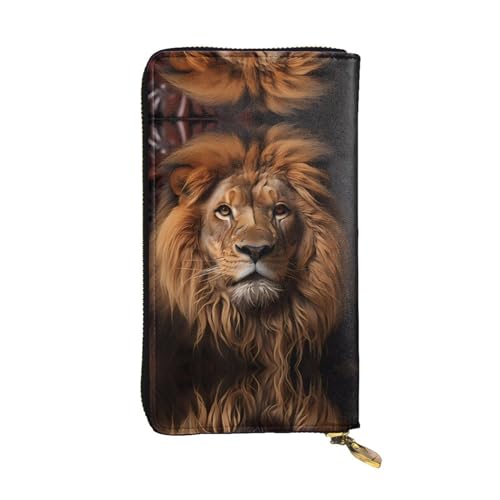 Damen Große Kapazität Clutch Kreditkarte Bargeld Münze Multi-Slot Geldbörse Reißverschluss Aufbewahrungstasche The Lion's Gaze Leder Lange Geldbörse, Schwarz , Einheitsgröße von WHJYCC