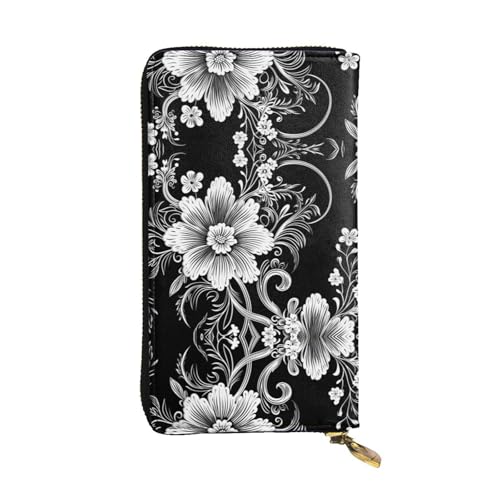 Damen Große Kapazität Clutch Kreditkarte Bargeld Münze Multi-Slot Geldbörse Reißverschluss Aufbewahrungstasche Weiß Blumen Leder Lange Geldbörse, Schwarz , Einheitsgröße von WHJYCC