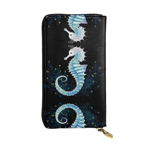 Damen Große Kapazität Clutch Kreditkarte Bargeld Münze Multi-Slot Geldbörse Reißverschluss Aufbewahrungstasche Weiß Seepferdchen Leder Lange Geldbörse, Schwarz , Einheitsgröße von WHJYCC