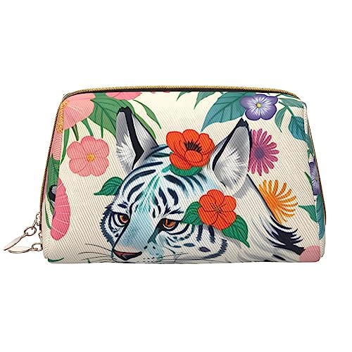 WHJYCC Kosmetiktasche mit süßem weißen Tiger, große wasserdichte Leder-Kosmetiktasche, tragbare Kulturtasche für Frauen mit Reißverschluss, Reiseutensilien, Weiß, Einheitsgröße, weiß, Einheitsgröße von WHJYCC