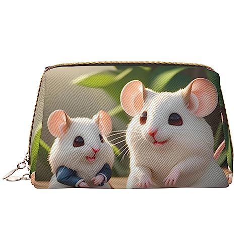 WHJYCC Mutter und Kind Ratten Kosmetiktasche, Große wasserdichte Leder Kosmetiktasche, Tragbare Kulturtasche für Frauen mit Reißverschluss, Reiseutensilien, Weiß, Einheitsgröße, weiß, Einheitsgröße von WHJYCC