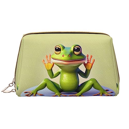 WHJYCC The funny frog doing yoga cosmetic bag, Large Waterproof Leather Cosmetic Bag, Portable Toiletry Bag for Women with Zipper, Travel Essentials, White, One Size, weiß, Einheitsgröße von WHJYCC