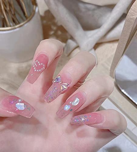 100% Handgemachte Falsche Nägel Ballerina Fake Nails Nude Pink Hochzeit Stick Auf Nail10Pcs Kunst Handgemachte Nagelspitzen Für Frauen Und Mädchen (S,Pink2) von WHKJSS