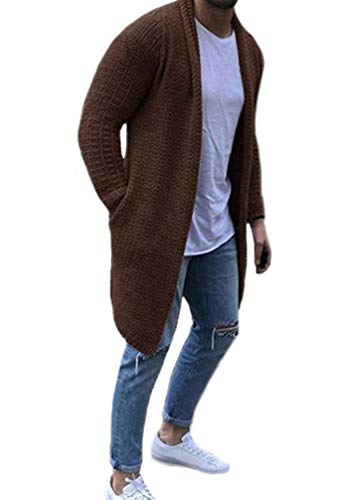 Cardigan Herren Lange Strickjacke Herbst Classic Warm Winter Long Slim Fit Strickmantel Jacke Mäntel (Braun,XXL,XXL) von WHKJSS