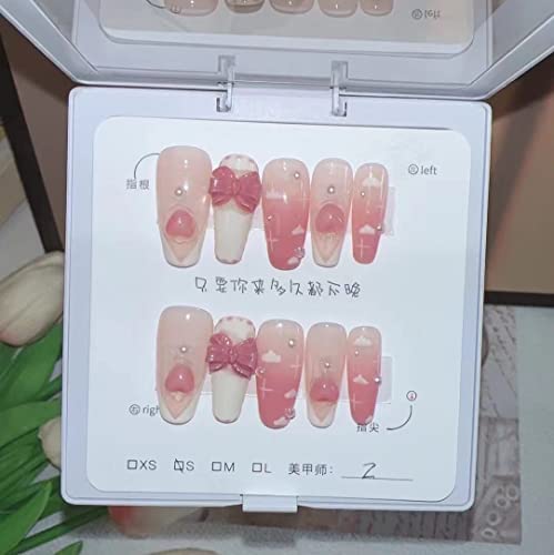 Nude Diamond Handbemalte Tulip Falsche Nägel, Handgefertigtes Komplettes Set Mit 10 Wiederholten Pressnägeln Für Frauen Und Mädchen (L,6) von WHKJSS