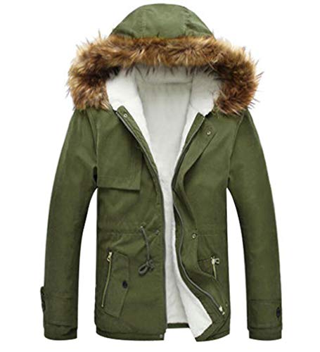 WHKJSS Herren Parka Teddy-Fleece Gefüttert Kapuzenmantel Classic Männer Wintermantel Dicke Übergangsmantel Lange Mäntel Jacke (Armee-Grün,L) von WHKJSS