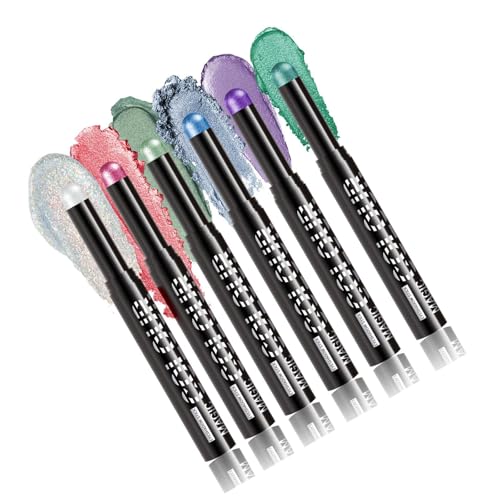 6 Farben Schimmer Lidschatten Stick Set Highlighter Bleistift Wasserdichte Glitzern Creme Eye Maekup Für Frauen Mädchen Highlighter Stift Set von WHKM