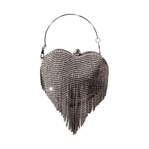 WHKM Glitzernde Strasssteine ​​verschönerte Abendbetasche Mit Quasten Design Kette Schultergurthandtasche Für Abschlussball Event Elegante Hochzeitsbetrieb von WHKM
