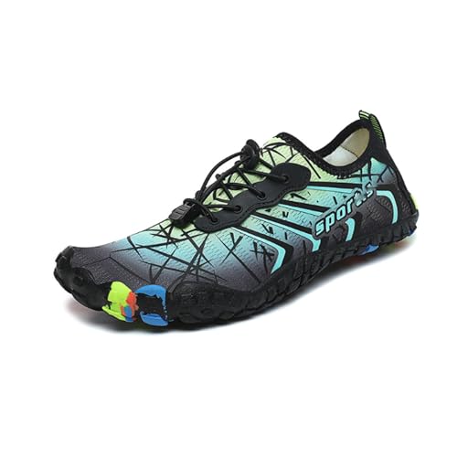 WHLWDH Barfußschuhe Damen Herren Breite Traillaufschuhe Zehenschuhe Unisex Schwimmschuhe Strandschuhe Aquaschuhe Sommer Schnell Trocknend Surfschu,Green-44 von WHLWDH